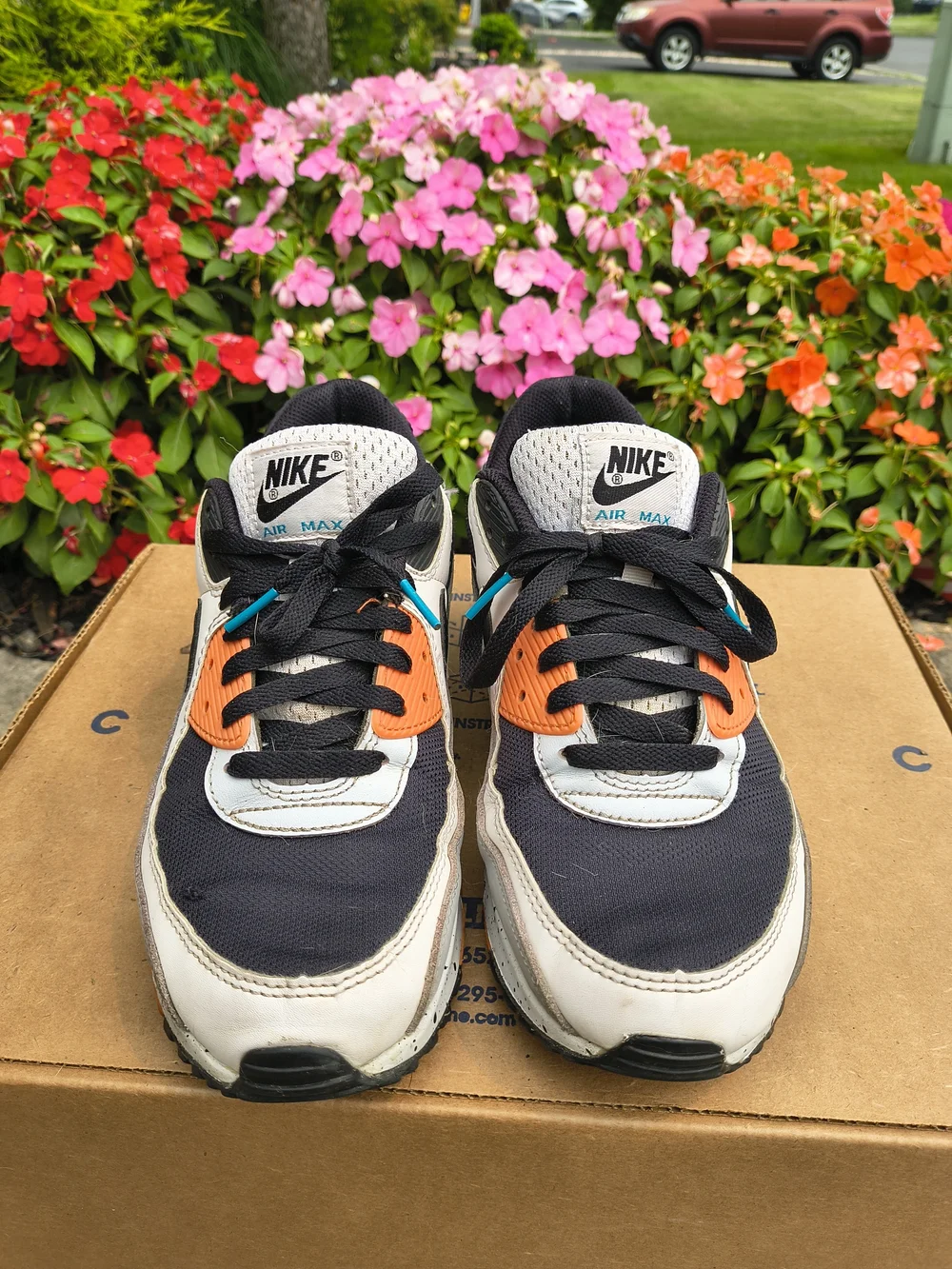 Nike Air Max 90 Black White Orange Accent Sneakers